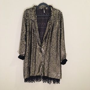 Free People Gold Sequin Long Blazer